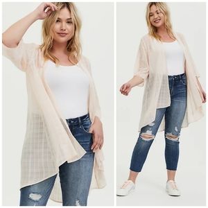 Torrid LIGHT PINK PLAID CHIFFON KIMONO